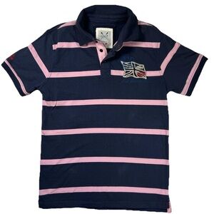 Crew Clothing Company Men's Small Blue Pink Striped Polo Rugby Style Shirt